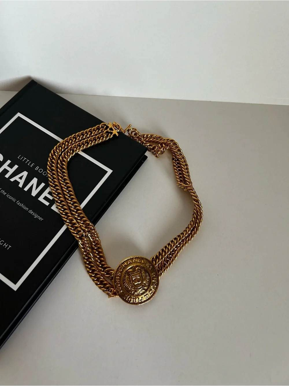 CHANEL Gold Medallion Chain Necklace